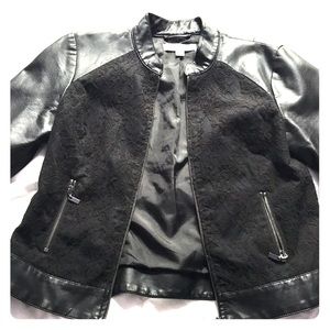 Super cute fake leather jacket w/lace detail
